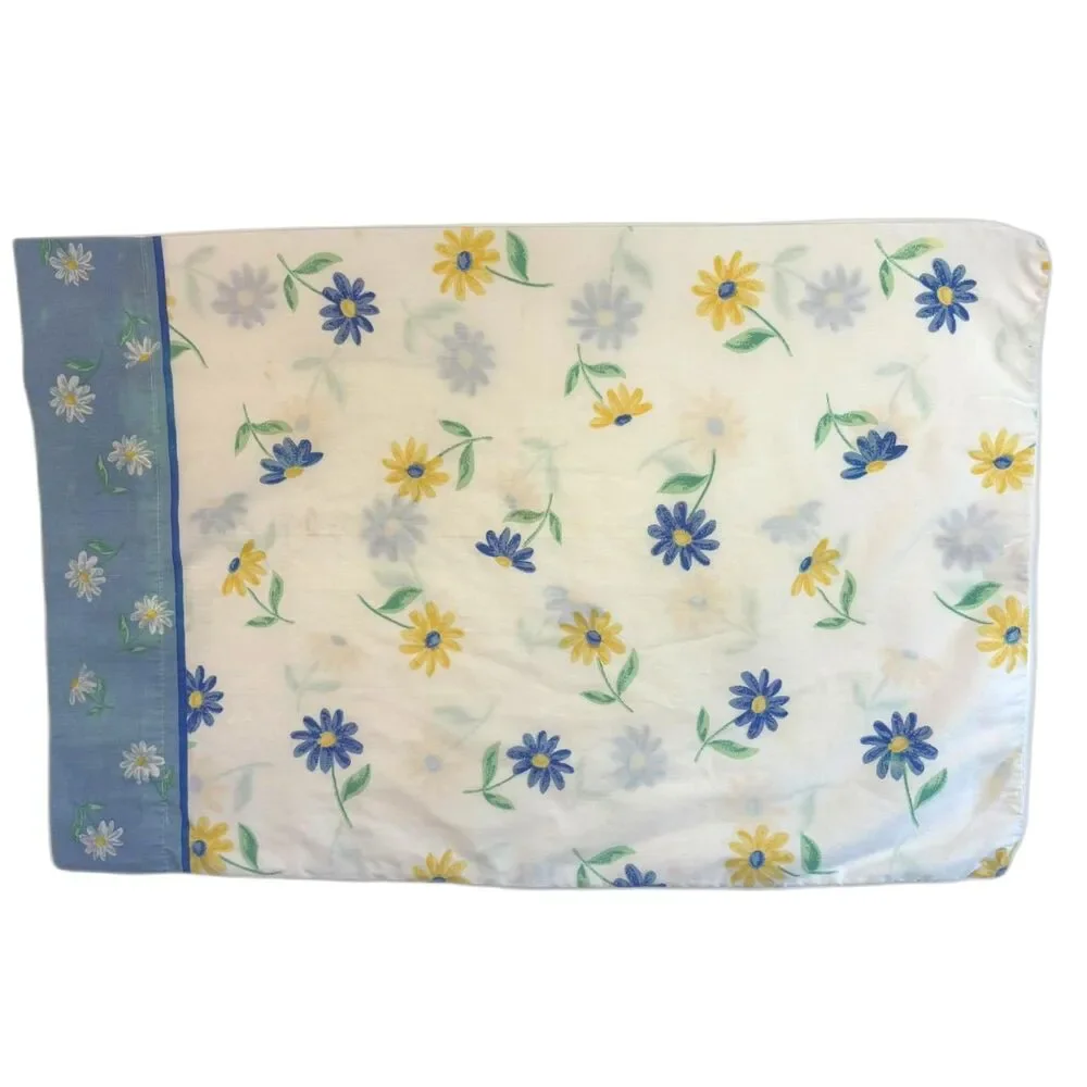 Vintage Springs Daisy Pillowcase Blue Yellow White Floral Cottagecore Standard